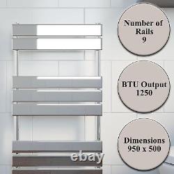 Sèche-serviettes chauffant pour salle de bain moderne 950x500mm, radiateur central plat en chrome