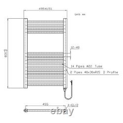 Sèche-serviettes électrique droit pour salle de bains avec interrupteur marche/arrêt standard – 500 x 800 mm – 150 W
