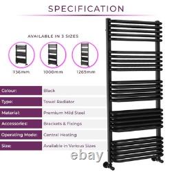 Sèche-serviettes noir chauffant pour salles de bains, radiateur moderne mural H1269 x L500 mm