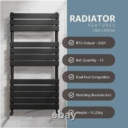 VOIR PHOTOS DuraTherm 1200 x 600 mm Radiateur sèche-serviettes plat noir chauffant panneaux	<br/>

